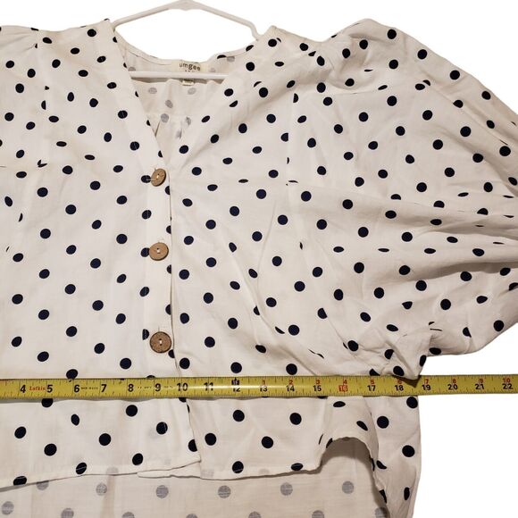 Umgee Black and White Boho Peasant  Puff Flutter Sleeve Top Size Medium - Picture 6 of 6